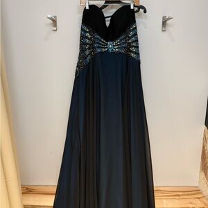 Tony Bowls Strapless Black and Blue Gown